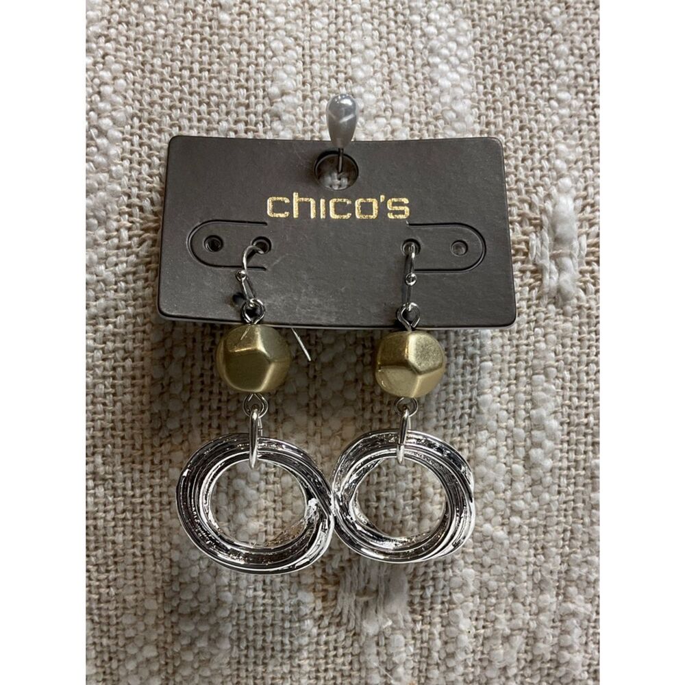 0115 Chico's Gold and Silver Interlocking Hoop Drop Earrings